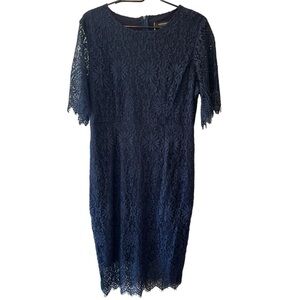 Merokeety Women's Short Sleeve Lace Cocktail Sheath Dress Navy Blue Large NWT